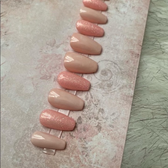 MODE CHANGE MARBLE PRESS ON NAILS PINK NUDE NEUTRAL SAKURA SHORT COFFIN SET SZ M - Picture 11 of 14
